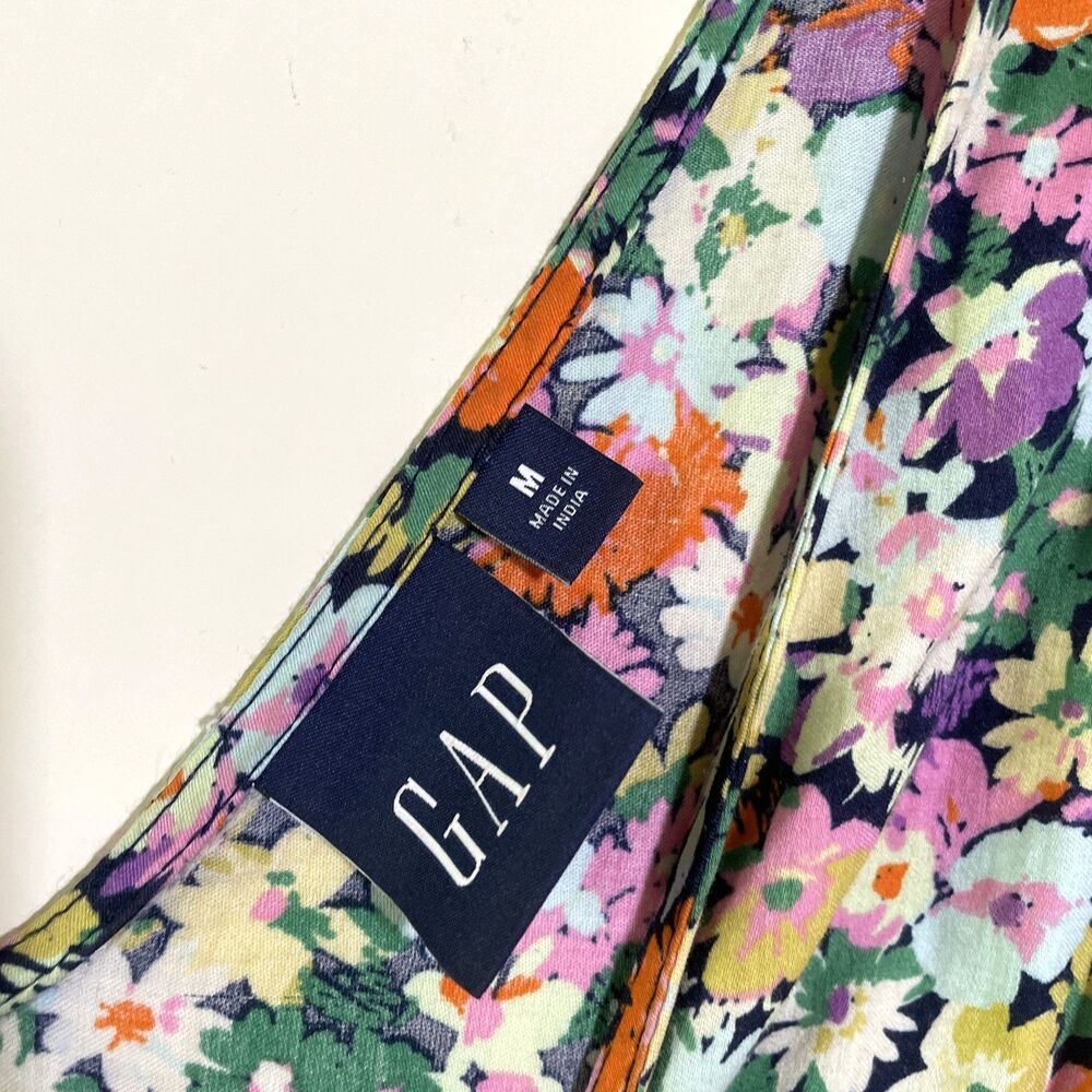 Gap Women’s Colorful Floral Cotton Maxi Dress Keyhole Tie Front Size Medium - Picture 4 of 8